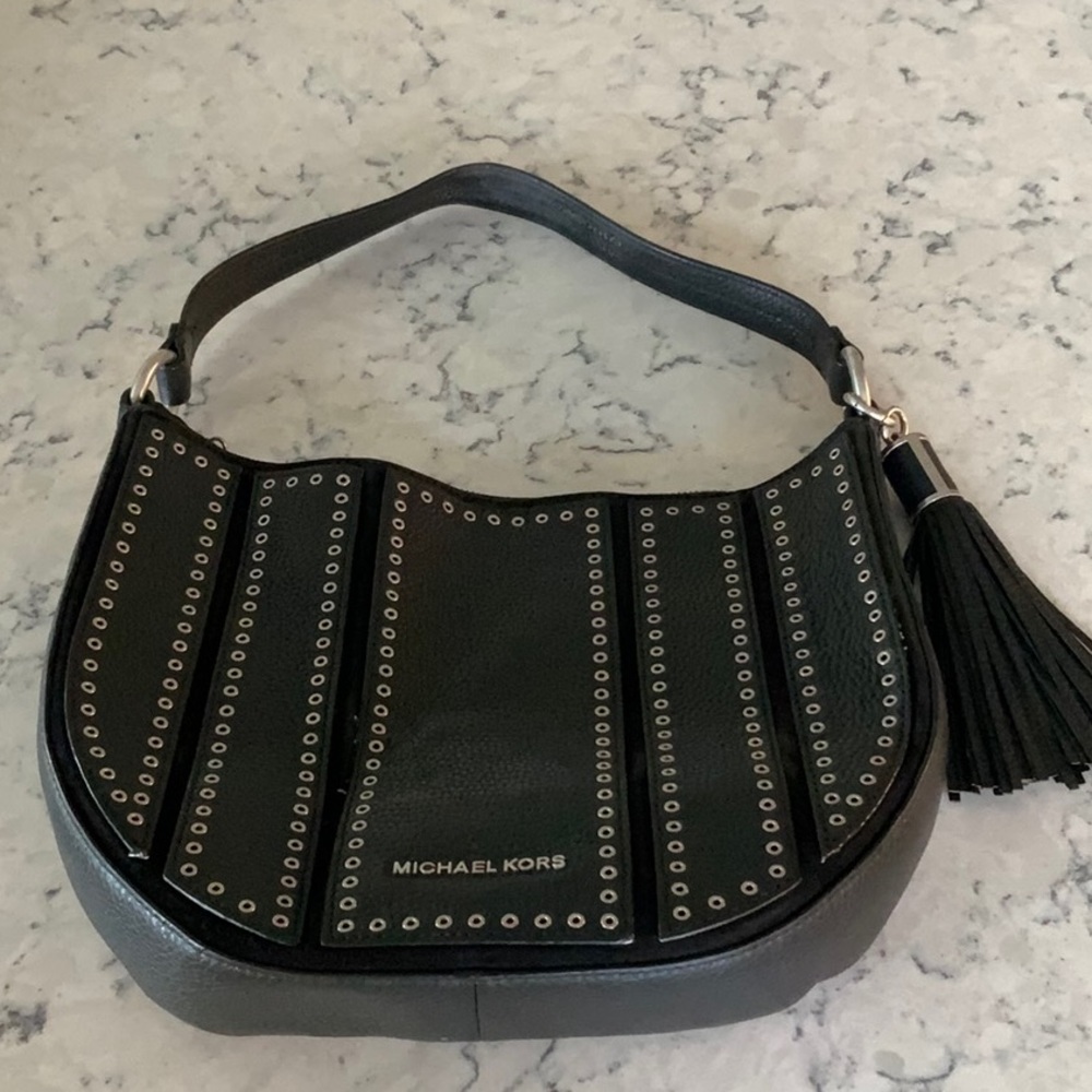 Michael Kors black leather grommet purse